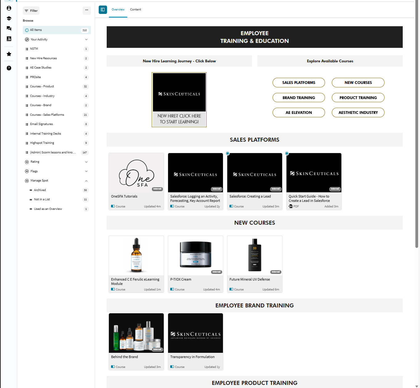 New-hire training hub landing page