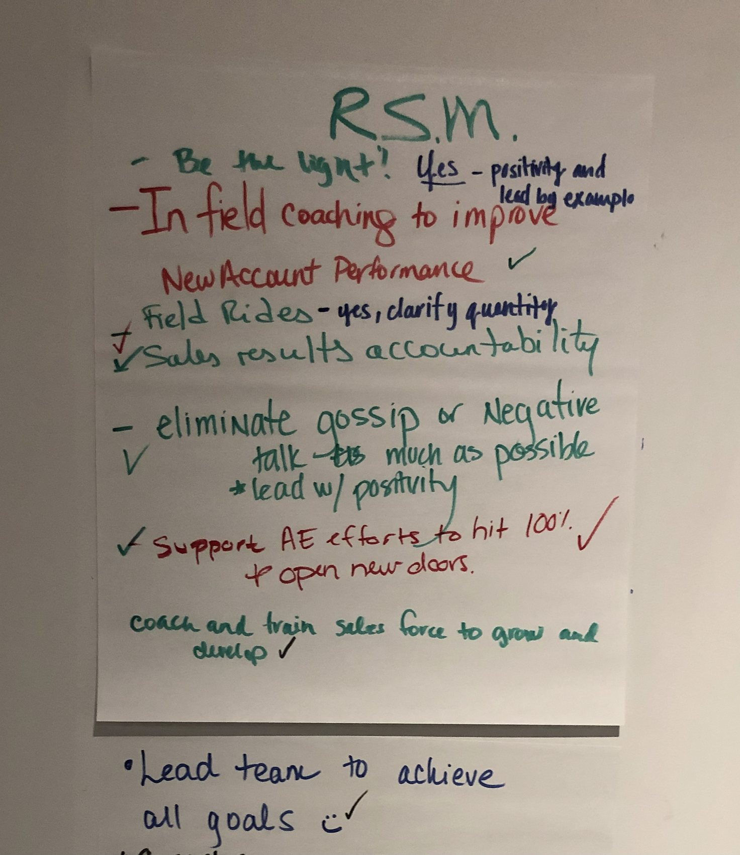 Leadership development planning notes, titled R.S.M.